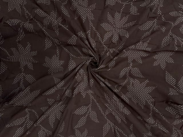 Brown Floral Cotton Slub Fabric