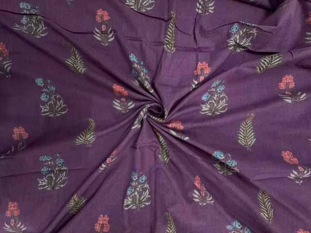 Dark Lilac Floral Cotton Slub Fabric