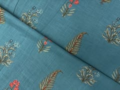Blue Floral Cotton Slub Fabric