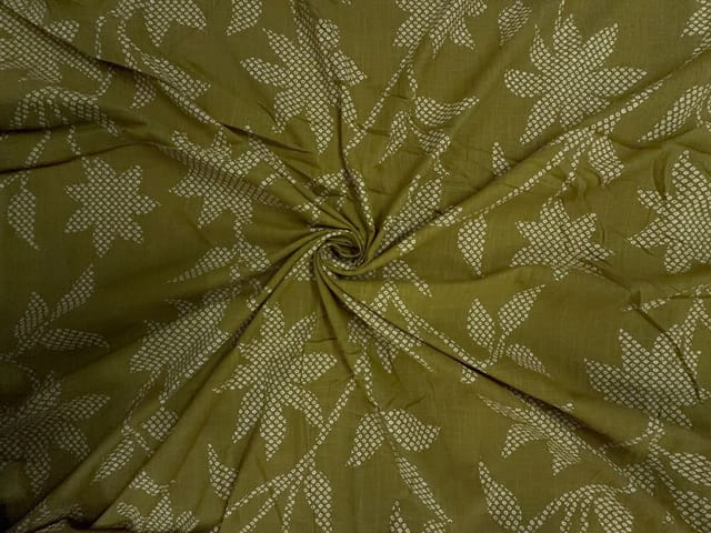 Mustard Floral Cotton Slub Fabric
