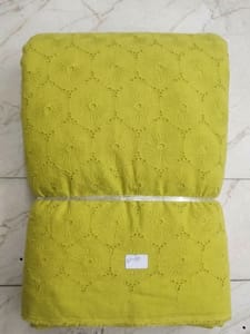 Mustard floral eyelet Schiffli Embroidered Fabric