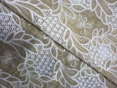 Beige Floral Tencel Prada Embroidery Fabric