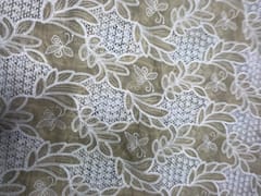 Beige Floral Tencel Prada Embroidery Fabric