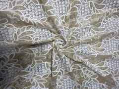 Beige Floral Tencel Prada Embroidery Fabric