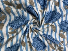 White Blue Floral Cotton Ed Fabric Fabric