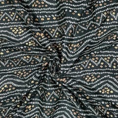 Bottle Green Colour Linen Slub Foil Printed Fabric