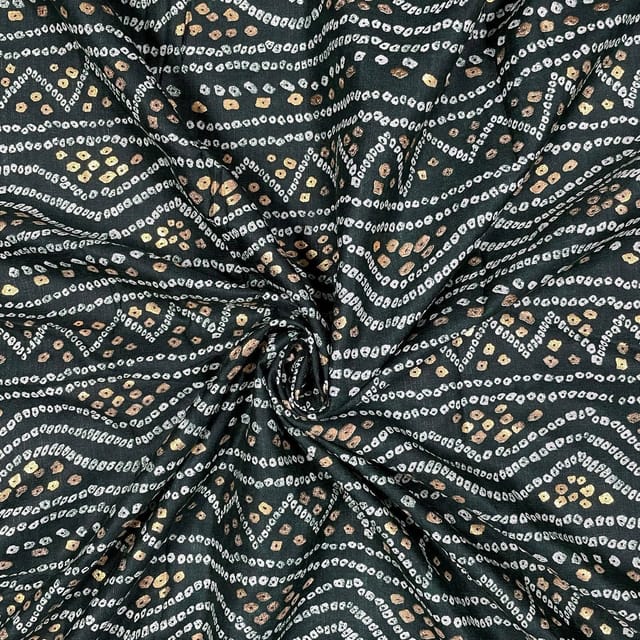 Bottle Green Colour Linen Slub Foil Printed Fabric