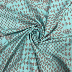 Sea Blue Colour Rayon Printed Fabric