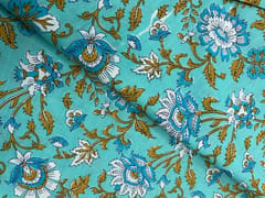 Sea Blue Floral Cotton Cambric Fabric