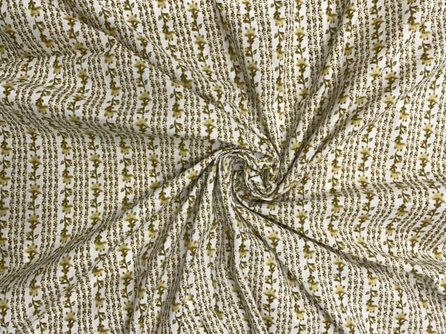 Dull Yellow White Stripes Cotton Fabric