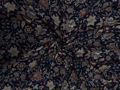 Navy Blue & Red Floral Cotton Slub Fabric