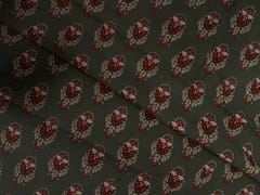 Brown & Red Floral Cotton Cambric Fabric
