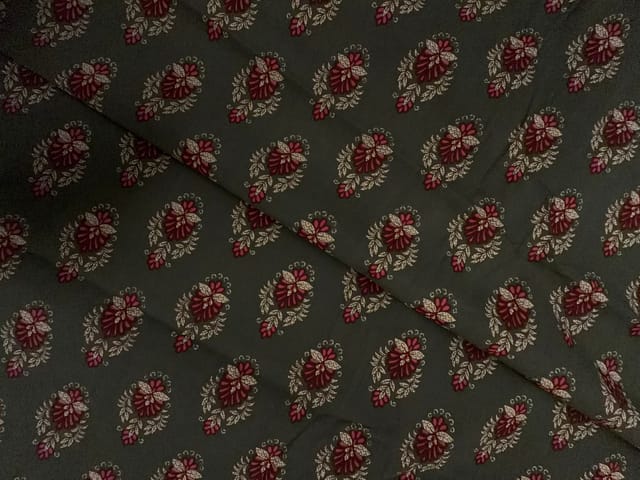 Brown & Red Floral Cotton Cambric Fabric
