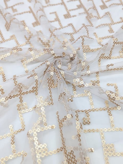 White Dyeable Net Fabric With Sequins Work