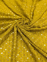 Yellow Georgette Fabric With Embroidery and Sequins Work