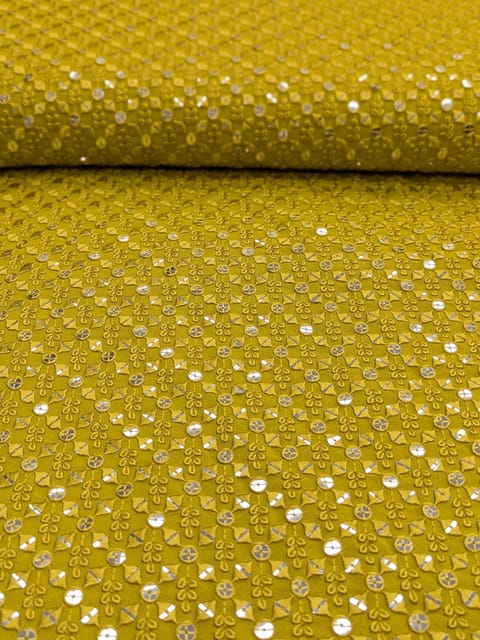 Yellow Georgette Fabric With Embroidery and Sequins Work