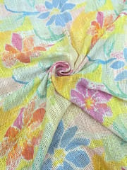Multi Colour Floral Printed Jute Cotton Fabric