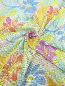Multi Colour Floral Printed Jute Cotton Fabric