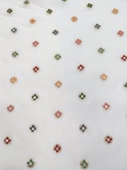 White Georgette Fabric With Multi Embroidered Butti