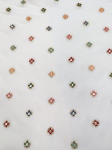 White Georgette Fabric With Multi Embroidered Butti