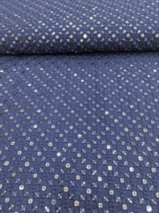 Navy Blue Georgette Fabric With Embroidery and Sequins Work
