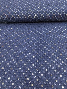Navy Blue Georgette Fabric With Embroidery and Sequins Work