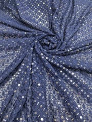 Navy Blue Georgette Fabric With Embroidery and Sequins Work