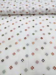 White Georgette Fabric With Multi Embroidered Butti