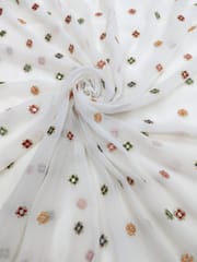White Georgette Fabric With Multi Embroidered Butti