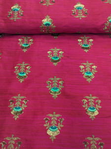 Rani Pink Poly Silk Fabric With Embroidery & Zari Work