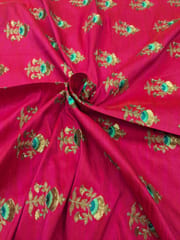 Rani Pink Poly Silk Fabric With Embroidery & Zari Work
