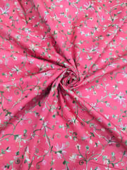 Rani Pink Cotton Silk Fabric With Floral Thread Embroidery