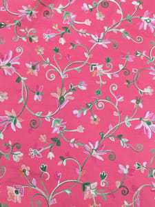 Rani Pink Cotton Silk Fabric With Floral Thread Embroidery