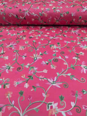 Rani Pink Cotton Silk Fabric With Floral Thread Embroidery