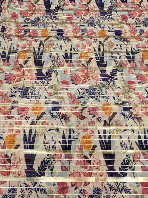 Off-White Multi Colour Digital Printed Fabric
