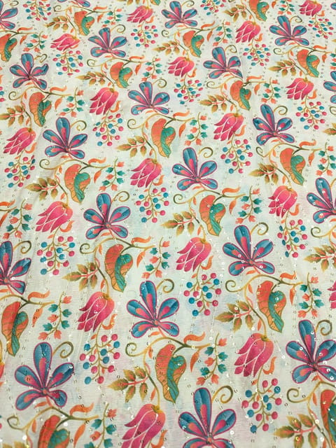 Off-White Multi Colour Digital Printed Fabric