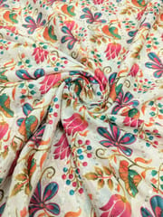 Off-White Multi Colour Digital Printed Fabric