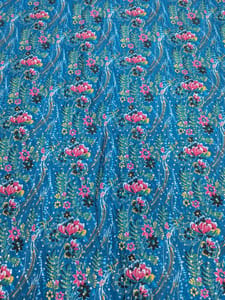 Teal Blue Colour Digital Printed Fabric