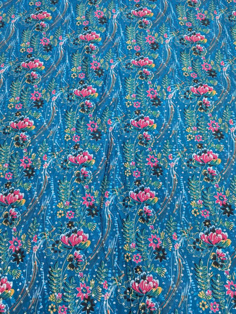 Teal Blue Colour Digital Printed Fabric