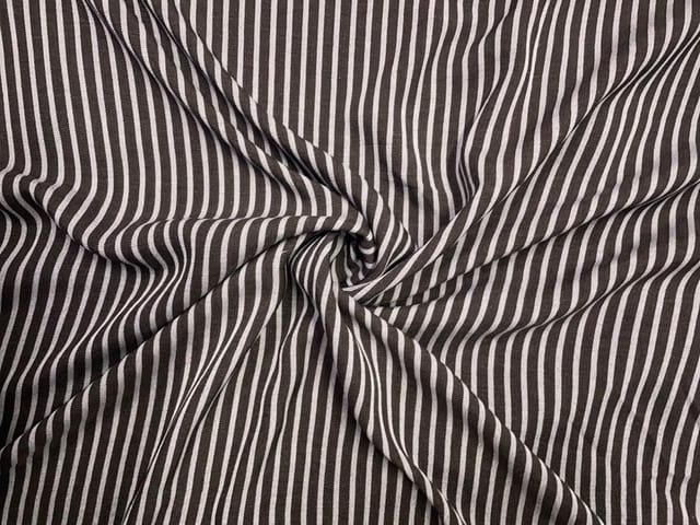 Dark Brown & White Stripes Linen Fabric