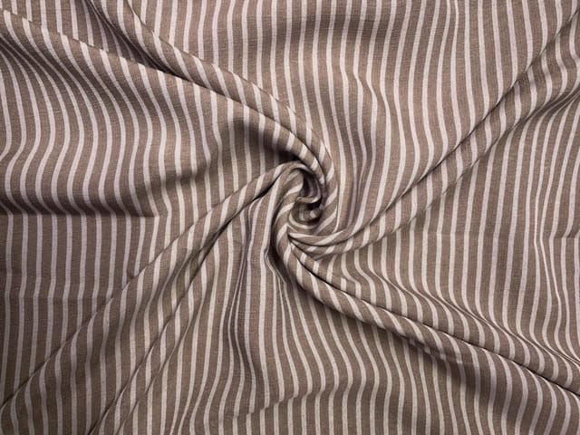 Light Brown & White Stripes Linen Fabric
