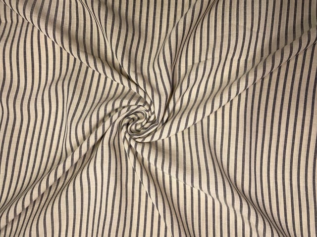 Light Beige & Black Stripes Linen Fabric