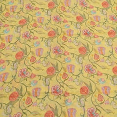 Yellow with Multi Color Mal Chanderi Printed Fabric