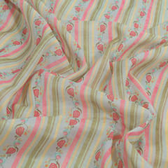 Sky Blue with Multi Color Mal Chanderi Printed Fabric