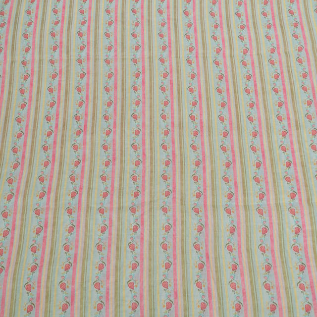 Sky Blue with Multi Color Mal Chanderi Printed Fabric