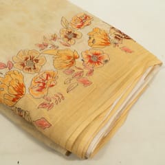 Lemon Color Mal Chanderi Embroidered Fabric