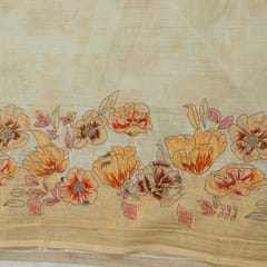 Lemon Color Mal Chanderi Embroidered Fabric