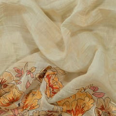 Lemon Color Mal Chanderi Embroidered Fabric