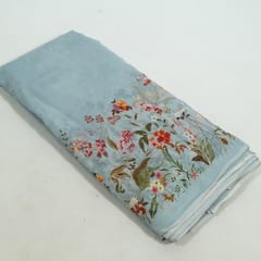 Sky Blue Color Mal Chanderi Embroidered Fabric
