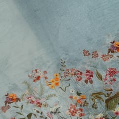Sky Blue Color Mal Chanderi Embroidered Fabric